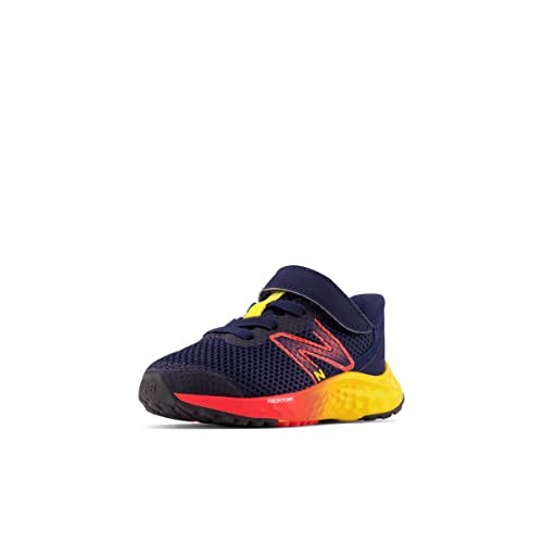 New Balance Boy's Fresh Foam Arishi V4 Hook and Loop Running Shoe, Team Navy/Electric Red/Egg Yolk, 2 Little Kid