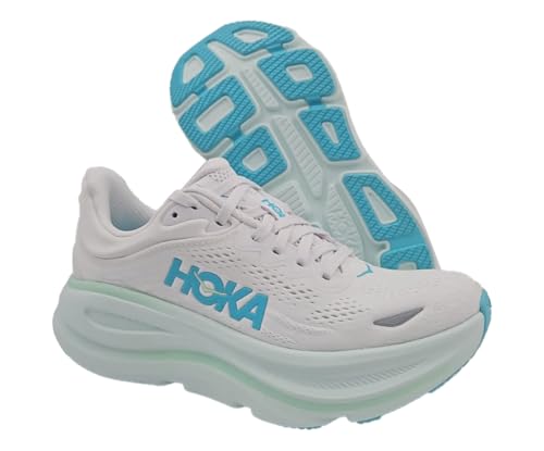 HOKA Bondi 9 Womens Shoes Size 8.5, Color: Frost/Cielo Blue