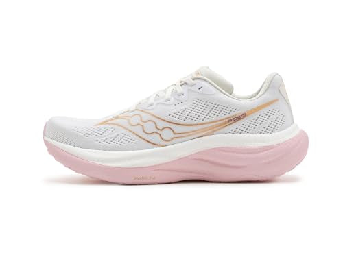 Saucony Women's Ride 19 Sneaker, White/Silk, 10 Wide