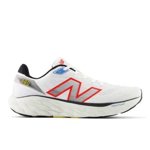New Balance Men's Fresh Foam X 880 V14 Running Shoe, White/Neo Flame/Black, 7.5 N