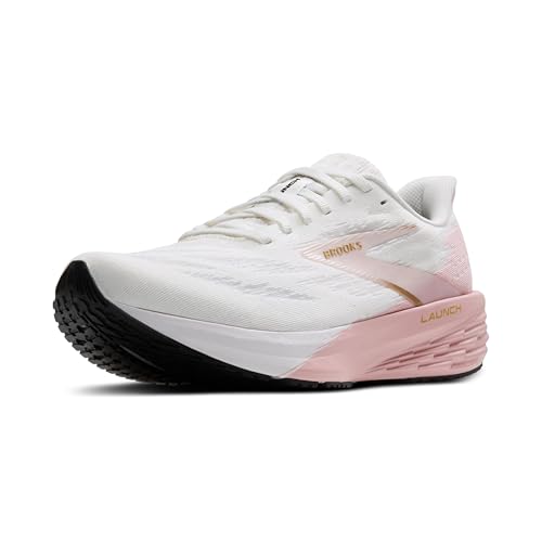 Brooks Women’s Launch 11 Neutral Running Shoe - White/Gold/Pink - 11 Medium