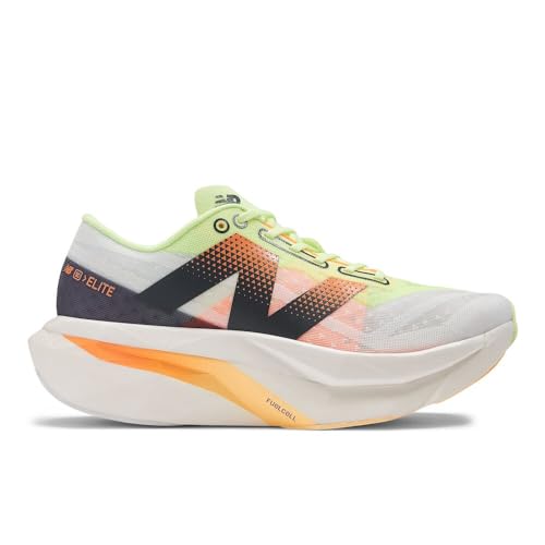 New Balance Women's FuelCell SuperComp Elite V4 Running Shoe, White/Bleached Lime Glo/Hot Mango, 5 M