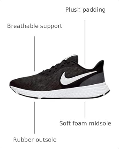 Nike Women's Women's Nike Revolution 5 Athletic Shoe, Black/White-Anthracite, 10.5 Regular US