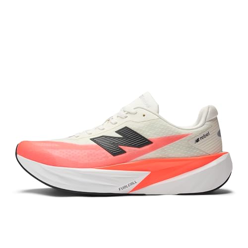 New Balance Men's FuelCell Rebel V5 Running Shoe, Urgent Red/White/Sea Salt, 9.5 M