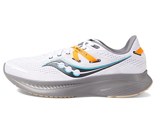 Saucony Men's Guide 16 Sneaker, White/Gravel, 9