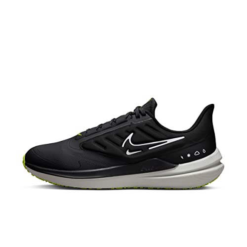 Nike AIR Winflo 9 Shield-Black/White-DK Smoke GREY-VOLT-DM1106-001-12, BLACK/WHITE-DK SMOKE GREY-VOLT, 11 UK