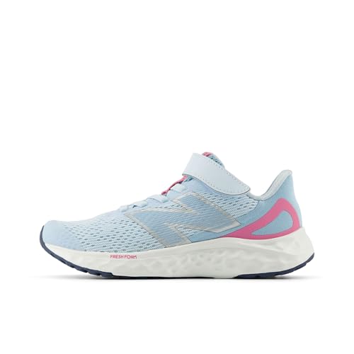 New Balance Fresh Foam Arishi V4 Bungee Lace with Top Strap Running Shoe, Quarry Blue/Real Pink/Chrome Blue, 13 US Unisex Little Kid