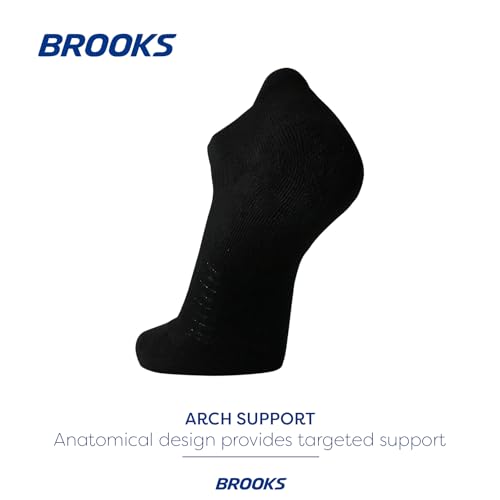 Brooks Ghost No Show Socks, Low Profile Socks with Arch Support - Black - M