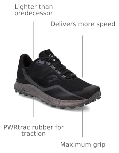 Saucony Men's Peregrine 12 Trail Running Shoe, Black/Charcoal, 7.5 Wide