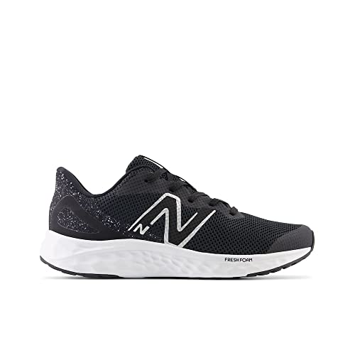 New Balance KIds Arishi Fresh Foam v4 Sneaker, BLACK/WHITE/SILVER METALLIC, 4 XW Big Kid (8-12 Years)