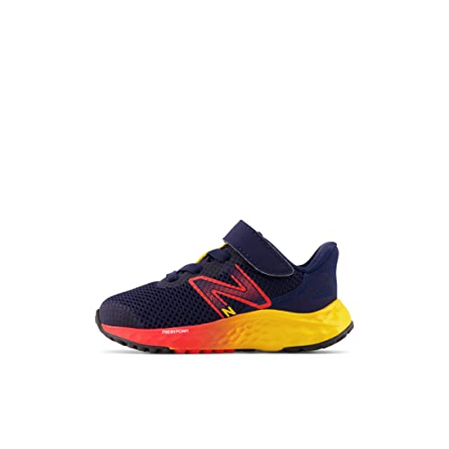 New Balance Boy's Fresh Foam Arishi V4 Hook and Loop Running Shoe, Team Navy/Electric Red/Egg Yolk, 2 Little Kid