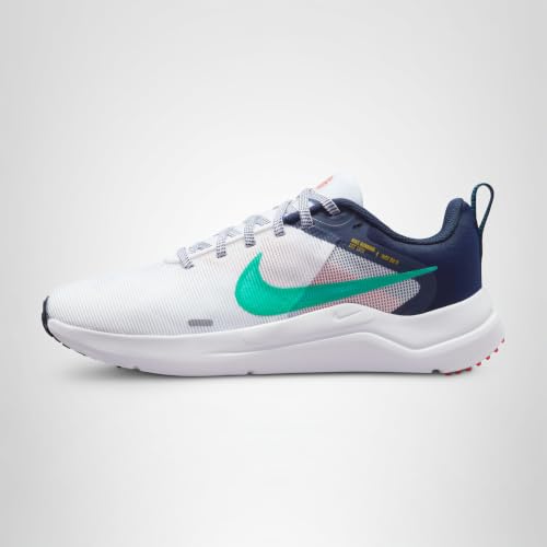 Nike Downshifter 12 WMNS Shoes, White/Obsidian/Picante Red/Clear Jade, Size 7.5