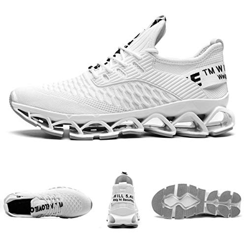 Chopben Men's Running Shoes Blade Non Slip Fashion Sneakers Breathable Mesh Soft Sole Casual Athletic Lightweight Walking Shoes(9.5,White)