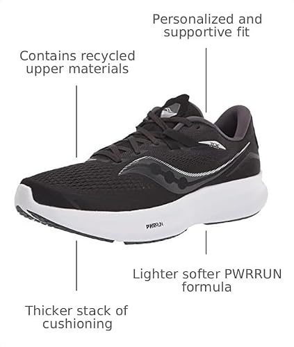 Saucony Men's Ride 15 Sneaker, Black/White, 12