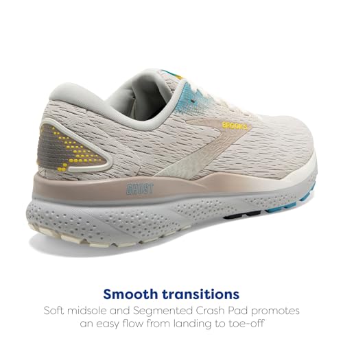 Brooks Men’s Ghost 16 Neutral Running Shoe - Coconut/Blue/Yellow - 10 Medium