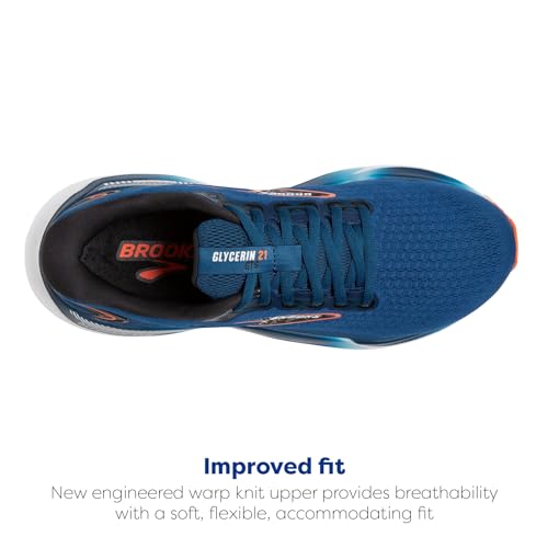 Brooks Men's Glycerin GTS 21 Supportive Running Shoe - Blue Opal/Black/Nasturtium - 10 Wide