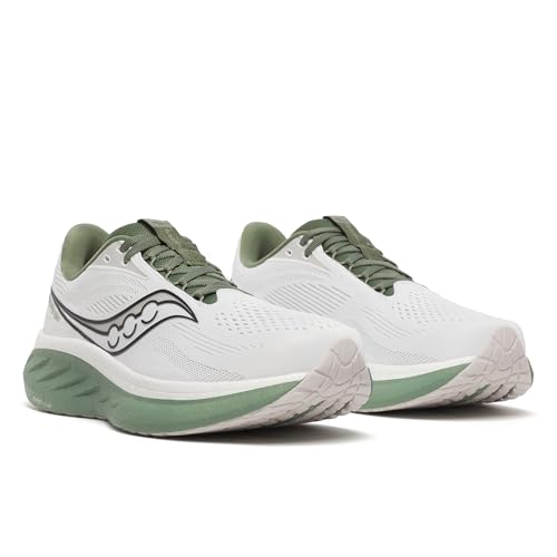 Saucony Men's Ride 18 Sneaker, White/Olivine, 10.5