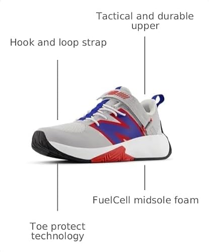 New Balance Kid's FuelCell Play V1 Hook and Loop Running Shoe, Raincloud/Team Royal/Team Red, 1 M Little Kid