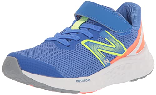 New Balance Baby Fresh Foam Arishi V4 Hook and Loop Running Shoe, Bright Lapis/Bleached Lime Glo/Neon Dragonfly, 4 Wide US Unisex Infant