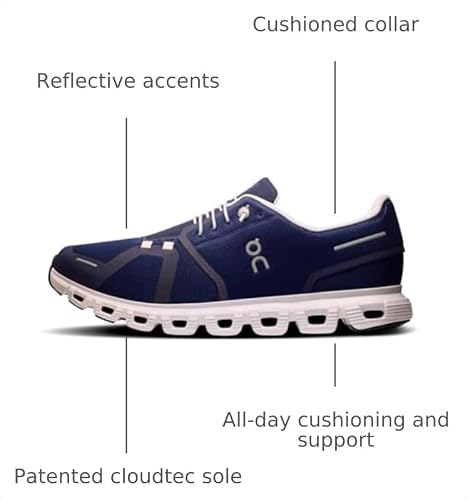 On Men's Cloud 6 Sneakers, Midnight/White, 8 Medium US