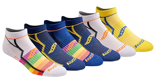 Saucony Men's Multi-Pack Bolt Performance Comfort Fit No-Show Socks, Bright Assorted (6 Pairs), Shoe Size: 5-8