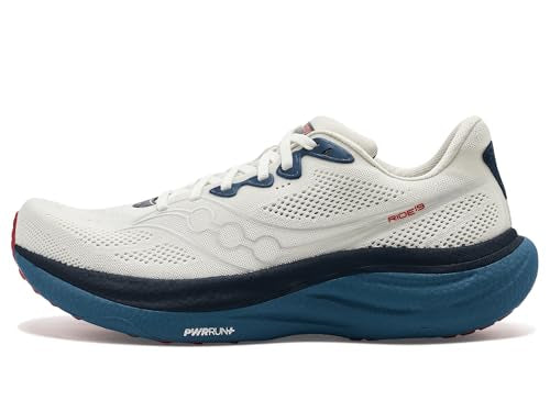 Saucony Men's Ride 19 Sneaker, Ivory/Storm, 11