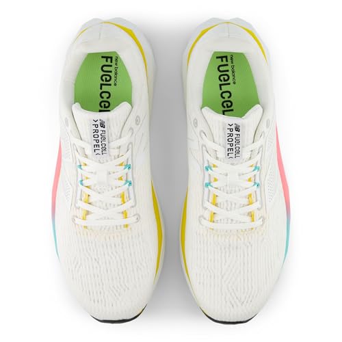 New Balance Men's FuelCell Propel V5 Running Shoe, White/Ginger Lemon/Cyber Jade, 10