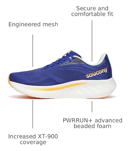 Saucony Men's Ride 18 Sneaker, Azurite/Peel, 9.5