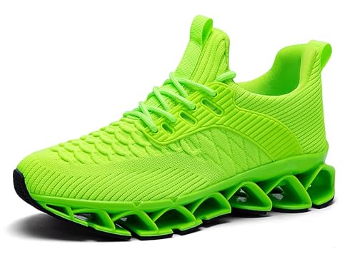 Mens Running Shoes Breathable Mesh Blade Walking Shoes Slip on Tennis Sneakers Fashion Non Slip Work Sport Gym Cross Trainer Fluorescent Green