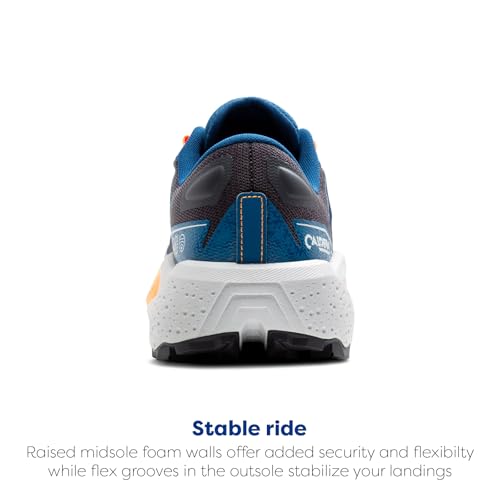 Brooks Men’s Caldera 7 Trail Running Shoe - Ebony/Blue Sapphire/Orange - 8 Medium
