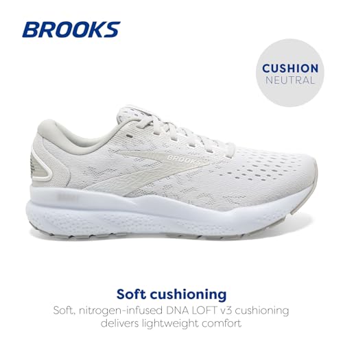 Brooks Women’s Ghost 16 Neutral Running Shoe - White/White/Grey - 10.5 Medium