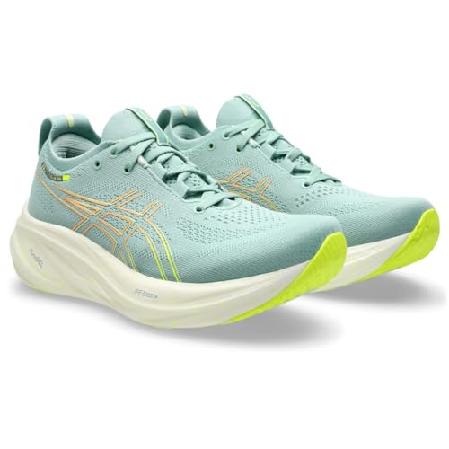 ASICS Women's Gel-Nimbus 26 Running Shoes, 11, Light Celadon/Safety Yellow