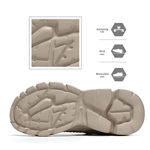 Srenket Men's Running Shoes Non Slip Shoes Breathable Lightweight Fashion Sneakers Slip Resistant Athletic Sports Walking Gym Work Shoes Khaki