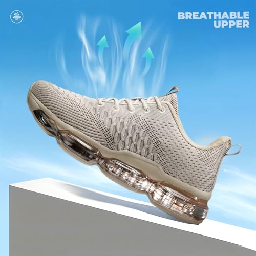 Men's Air Cushion Running Shoes Breathable Fashion Sneakers Non Slip Workout Casual Sport Gym Comfortable Walking Shoes Khaki