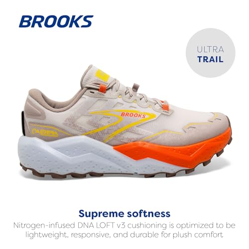 Brooks Men’s Caldera 7 Trail Running Shoe - White Sand/Chateau Gray/Yellow - 10 Medium
