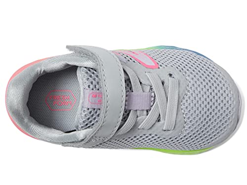 New Balance Baby Girls Fresh Foam Arishi V4 Hook and Loop Running Shoe, Light Aluminum/Cyber Lilac/Neon Pink, 4 Wide Infant