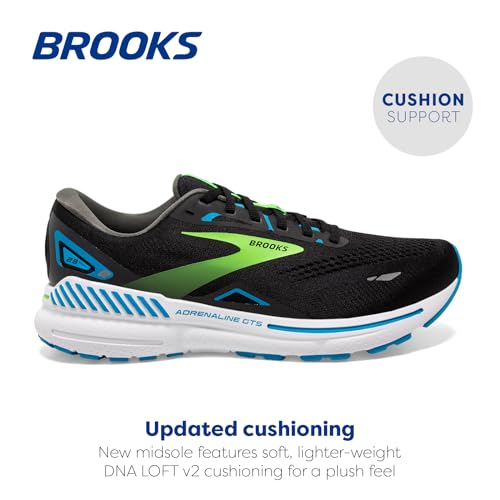 Brooks Men’s Adrenaline GTS 23 Supportive Running Shoe - Black/Hawaiian Ocean/Green - 9 Medium