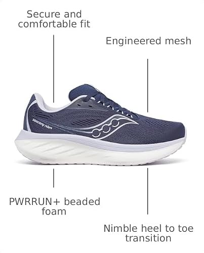 Saucony Women's Ride 18 Sneaker, Navy/Aster, 9.5