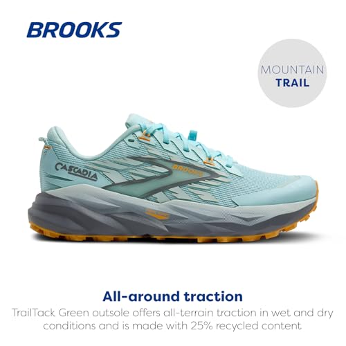 Brooks Women’s Cascadia 19 Mountain Trail Running Shoe - Clearwater/Primer Grey/Apricot - 8 Medium