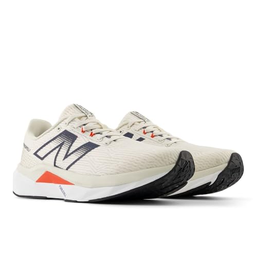 New Balance Men's FuelCell Propel V5 Running Shoe, Linen/Nb Navy/Neo Flame, 9 M