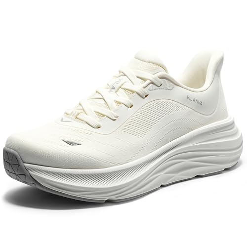 Vilanva Women's Comfortable White Walking Shoes Cushion Running Tennis Shoes Non-Slip Workout Gym Athletic Breathable Trendy Fashion Sneakers Size 8
