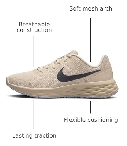 NIKE Revolution 6 Nn, Men's Running Shoes, Oatmeal Gridiron Oxygen Purple, 10.5 AU
