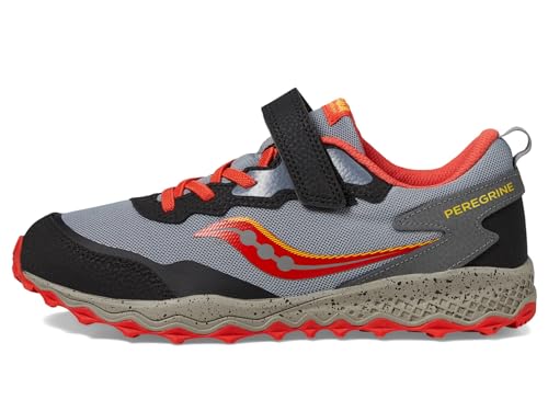 Saucony® Kids Peregrine Shield KDZ A/C Sneakers for Kids – Leather Upper – PET Lining – Rugged Outsole Grey/Red/Yellow 6 Big Kid M