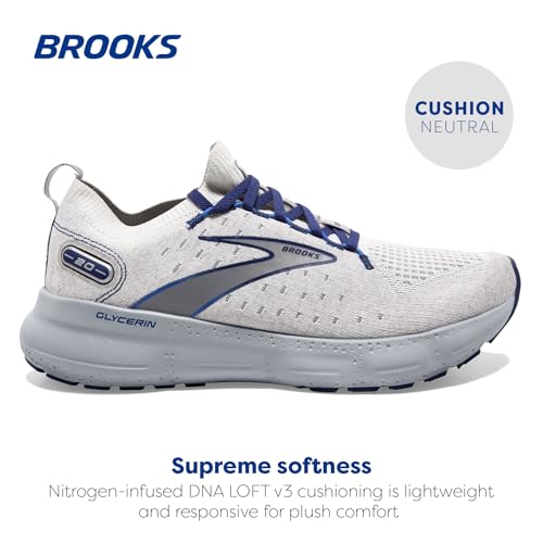 Brooks Men’s Glycerin StealthFit 20 Neutral Running Shoe - Oyster/Alloy/Blue Depths - 7 Medium