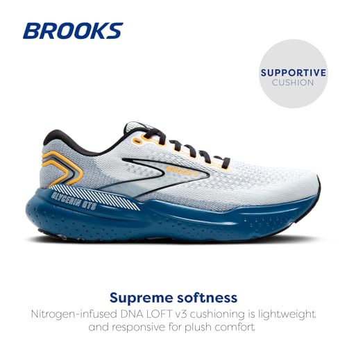 Brooks Men's, Glycerin GTS 21 Running Shoe - White/Sapphire/Orange - 8.5