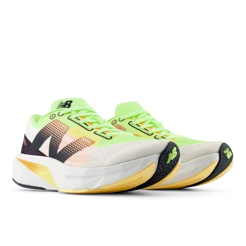 New Balance Women's FuelCell Rebel V4 Running Shoe, White/Bleached Lime Glo/Hot Mango, 5.5 W