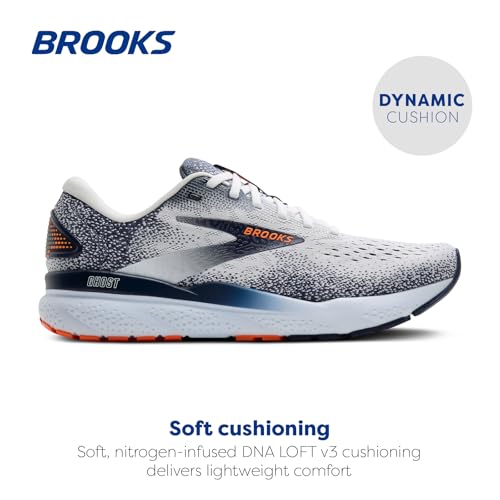 Brooks Men’s Ghost 16 Neutral Running Shoe - White/Peacoat/Orange - 11 Medium