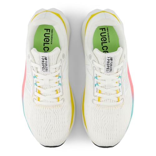 New Balance Women's FuelCell Propel V5 Running Shoe, White/Cyber Jade/Ginger Lemon, 8.5
