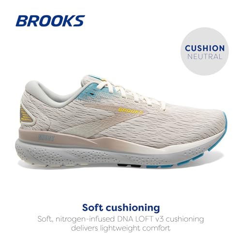 Brooks Men’s Ghost 16 Neutral Running Shoe - Coconut/Blue/Yellow - 10 Medium