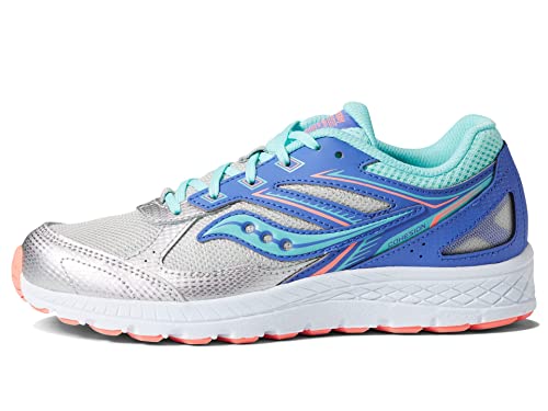 Saucony Cohesion 14 Lace to Toe Running Shoe, Silver/Periwinkle/Turq, 11 US Unisex Big Kid